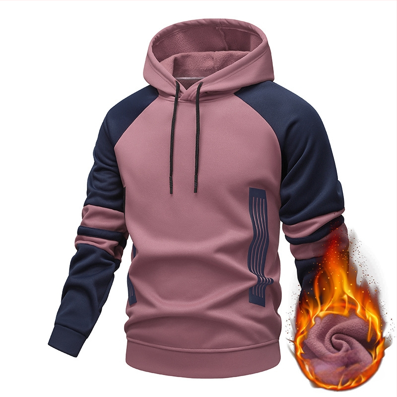 Vyriskas megztinis su gobtuvu, spalvų blokai ir dryžiai, užtrauktukas, laisvas kirpimas, ilgomis rankovėmis