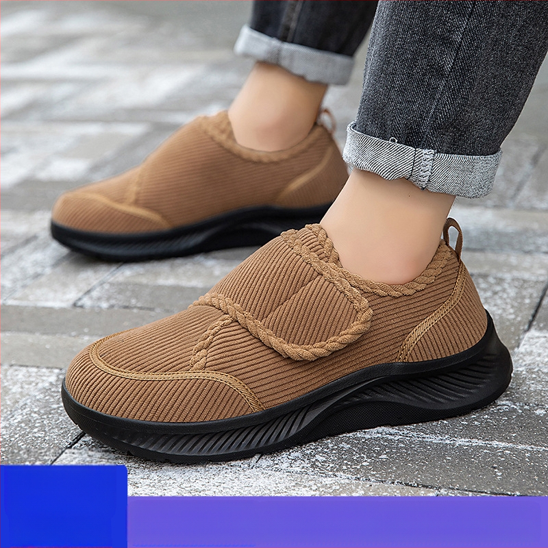 Unisex Παπούτσια Υγείας για Πεζοπορία, Μεγάλο Πλατύ Μέγεθος, Εσωτερική Επένδυση από Βελούδο, Corduroy Άνω Τμήμα, Κλείσιμο Velcro — Κατάλληλα για Χειμώνα, Άνοιξη, Φθινόπωρο