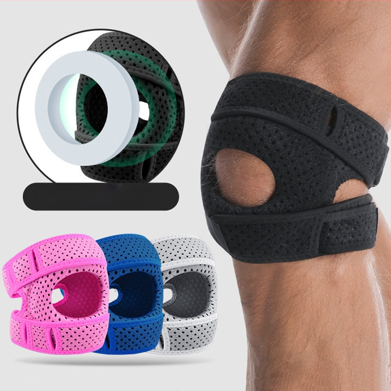 Kelio įtvaras su patellos ir menisko suspaudimo, kvėpuojantis, unisex, skirtas bėgimui ir fitnesui; pagrindinė medžiaga: kompozitinė medžiaga; apsaugos dalis: kelis; kategorija: kelio įtvarai