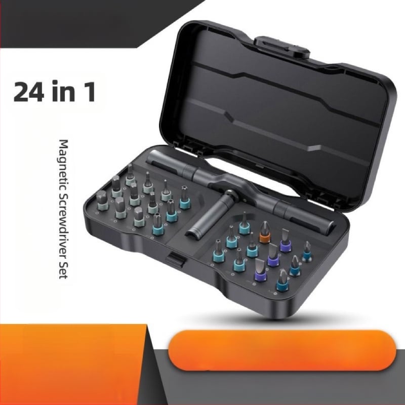 24-σε-1 Ratchet Screwdriver Σετ για οικιακή χρήση, S2 Tool Steel μπιτ, μαγνητικό και μονωμένο, Cross/Slotted/Torx/Hex