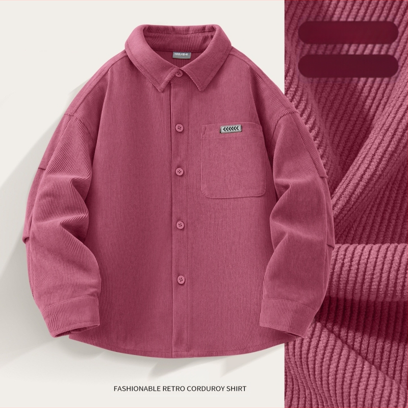 Cămașă pentru fete din corduroy, mâneci lungi, guler Turn-down, țesătură de poliester, stil coreean, primăvară-toamnă