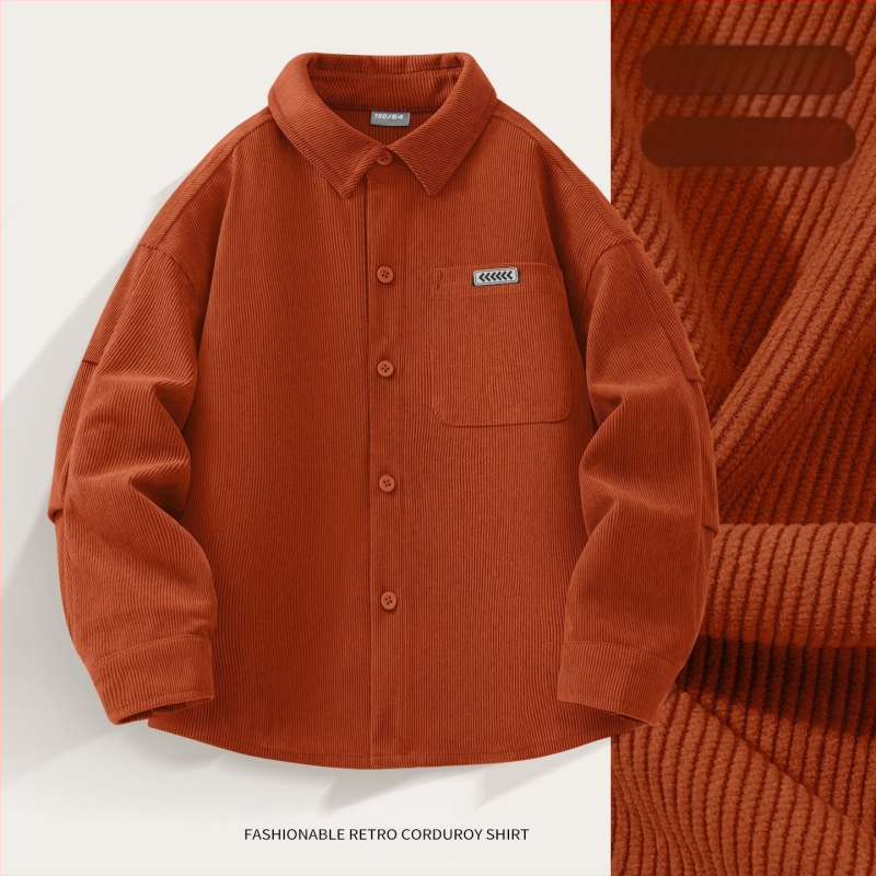 Cămașă pentru fete din corduroy, mâneci lungi, guler Turn-down, țesătură de poliester, stil coreean, primăvară-toamnă