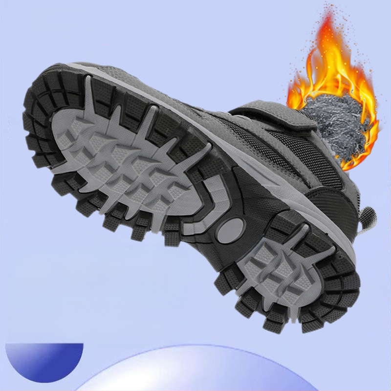 Παιδικά υπαίθρια βαμβακερά παπούτσια με φλίς, πάνω μέρος συνθετικό δέρμα, σχέδιο ρίγες, σόλα TPR, κλείσιμο Velcro