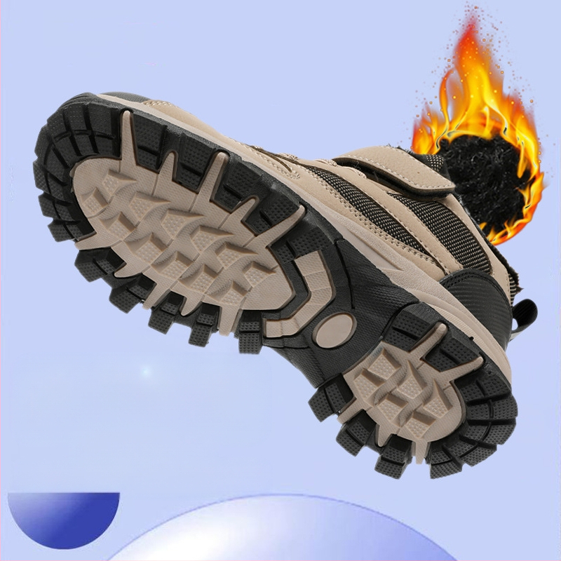 Παιδικά υπαίθρια βαμβακερά παπούτσια με φλίς, πάνω μέρος συνθετικό δέρμα, σχέδιο ρίγες, σόλα TPR, κλείσιμο Velcro