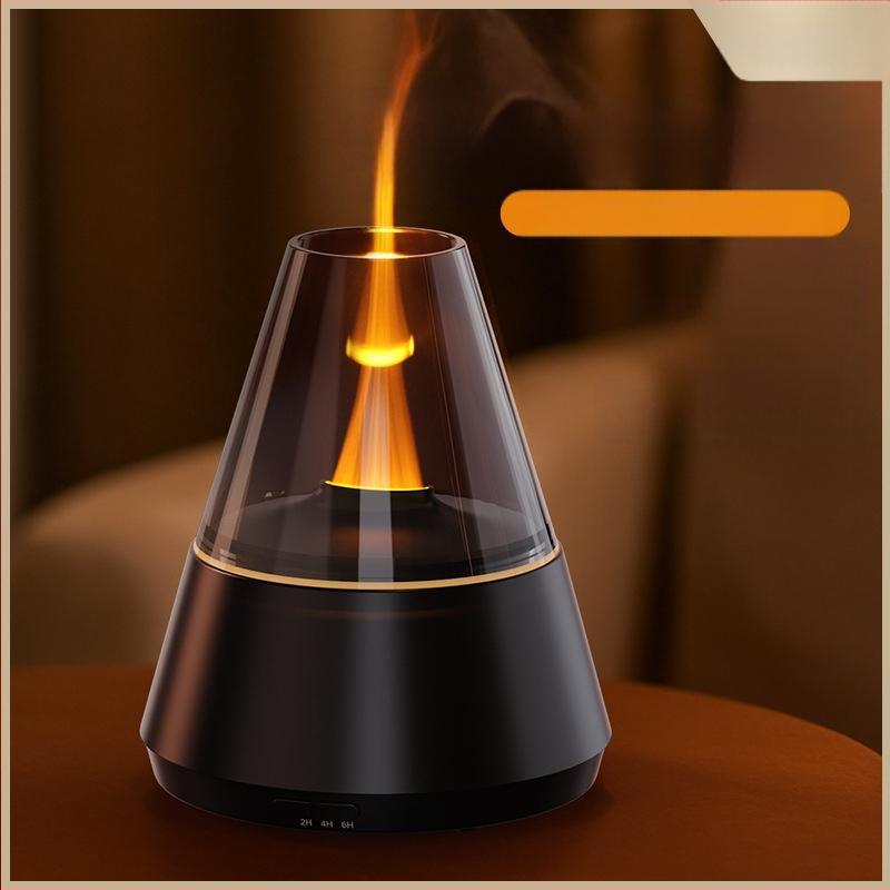 2-σε-1 Διαχύτης Αιθέριων Ελαίων και Υγραντήρας με Λεπτό Ψεκασμό Ατμοποίησης και Φλόγα LED για Επιτραπέζια Ατμόσφαιρα