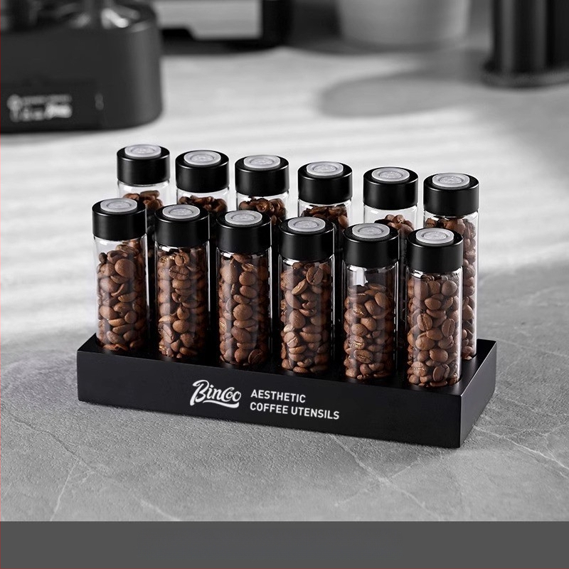 Stikla kafijas pupiņu burka ar noslēgšanu — caurspīdīgs pārnēsājams uzglabāšanas trauks ar vienvirziena ventilāciju