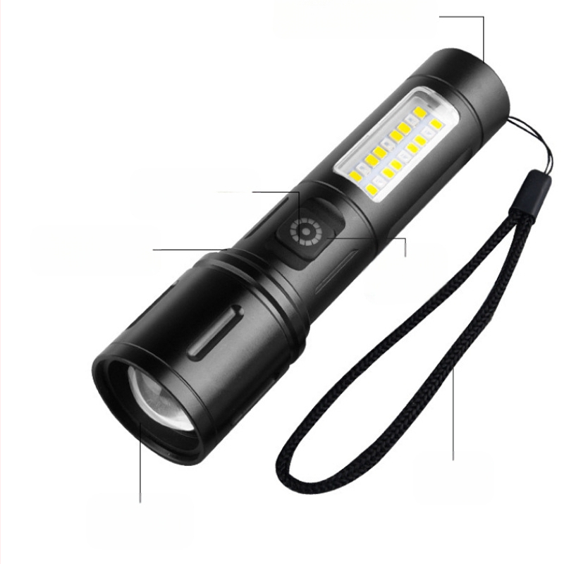 Portatīvais LED lukturis (alumīnija sakausējums; akumulators 1200 mAh; jauda 20 W; LED gaismas avots; diapazons 200–500 m)