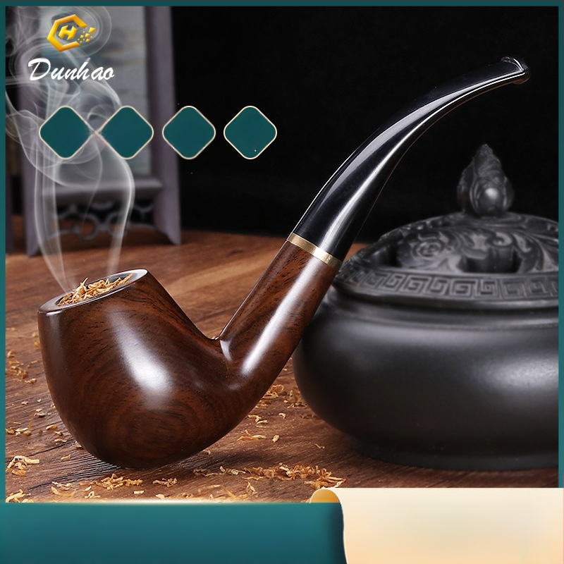 Rokā darināta melnā koka pīpe ar izliektu muti, zīmols Canglan, kods Ebony 508 – koka raksts