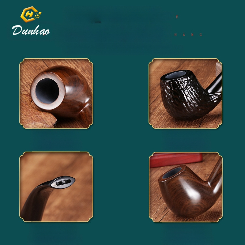 Rokā darināta melnā koka pīpe ar izliektu muti, zīmols Canglan, kods Ebony 508 – koka raksts