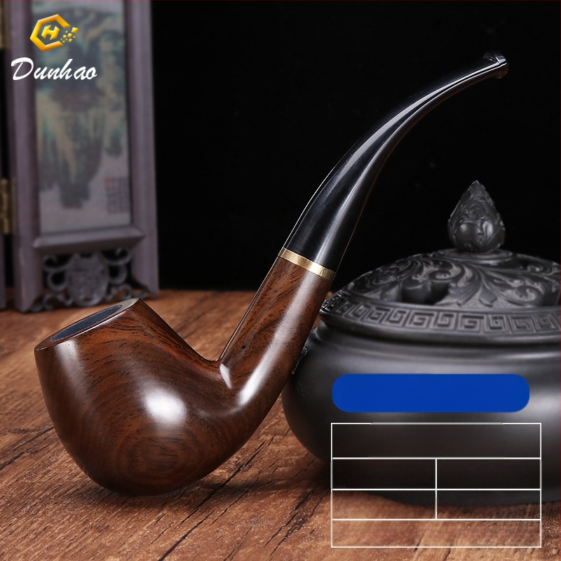 Rokā darināta melnā koka pīpe ar izliektu muti, zīmols Canglan, kods Ebony 508 – koka raksts