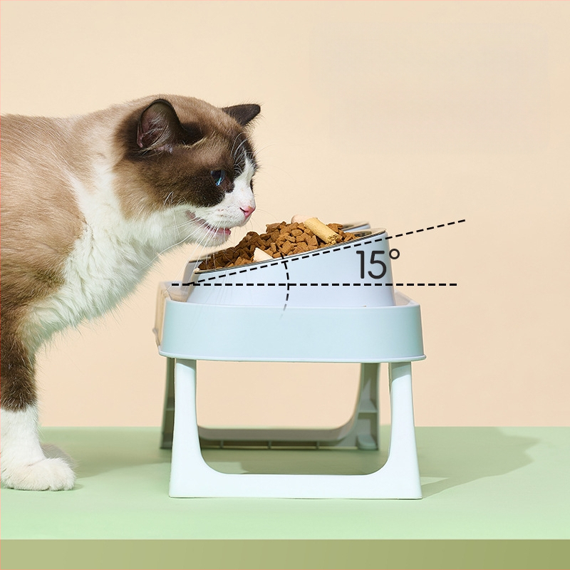 Plastikinis katės dvigubas dubuo — naminių gyvūnų šėrimo įrankiai, prekinis ženklas Wangxing Street