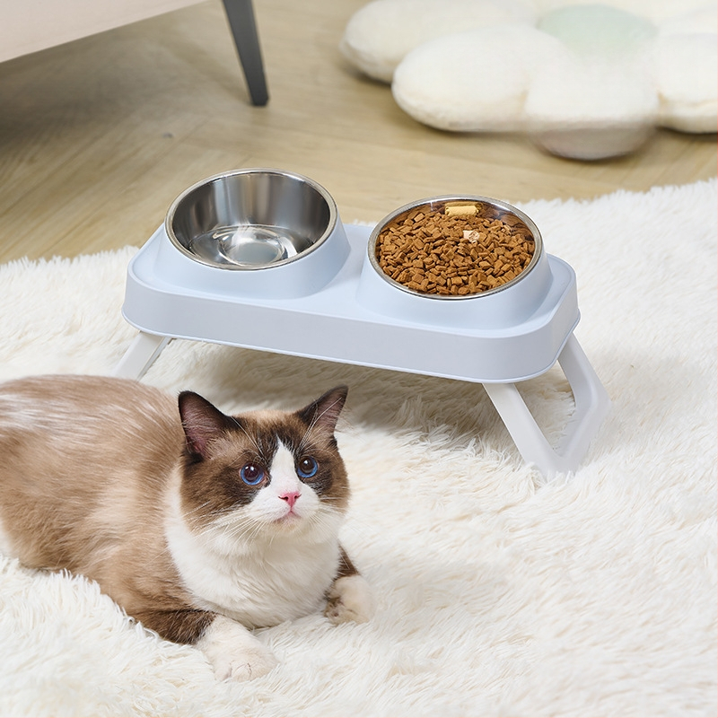 Plastikinis katės dvigubas dubuo — naminių gyvūnų šėrimo įrankiai, prekinis ženklas Wangxing Street