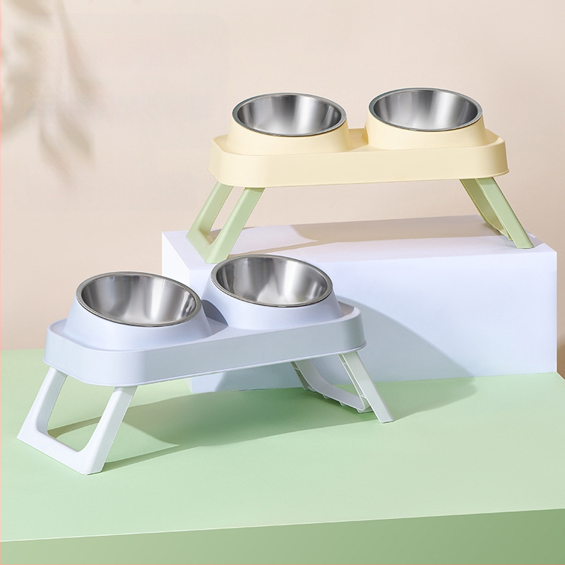 Plastikinis katės dvigubas dubuo — naminių gyvūnų šėrimo įrankiai, prekinis ženklas Wangxing Street