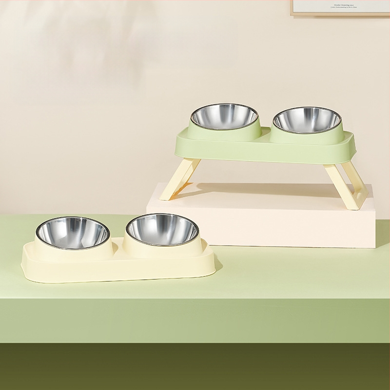 Plastikinis katės dvigubas dubuo — naminių gyvūnų šėrimo įrankiai, prekinis ženklas Wangxing Street