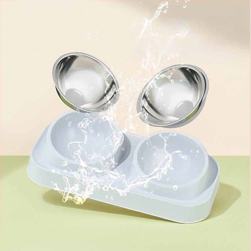 Plastikinis katės dvigubas dubuo — naminių gyvūnų šėrimo įrankiai, prekinis ženklas Wangxing Street