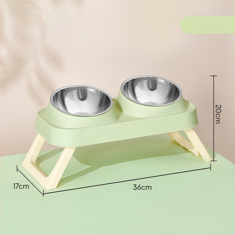 Plastikinis katės dvigubas dubuo — naminių gyvūnų šėrimo įrankiai, prekinis ženklas Wangxing Street