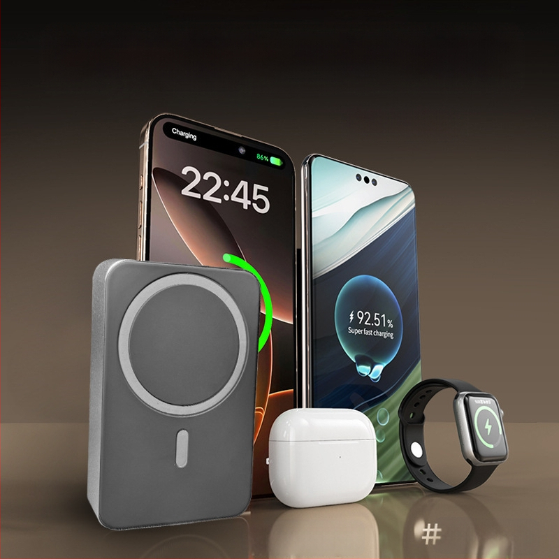 Magnetska bežična Power Banka – 5000mAh, 20W brzo punjenje, QC2.0, Li-Polimer baterija, kućište od legure