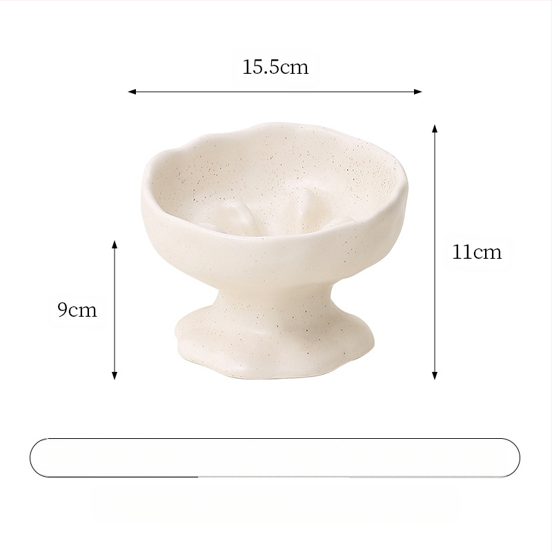 Kaķu keramikas barošanas bļoda ar augstu pamatni, anti-tilt, kakla aizsardzība un lēnai ēšanai, ar teksturētu glazūru