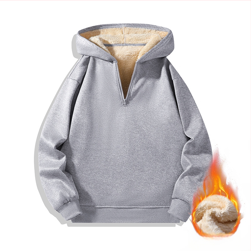 Vyrinis džemperis su gobtuvu ir pusės užtrauktuku, vidinis flisas pamušalas, ilgomis rankovėmis, vienos spalvos, japonų retro stilius