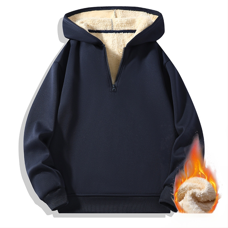 Vyrinis džemperis su gobtuvu ir pusės užtrauktuku, vidinis flisas pamušalas, ilgomis rankovėmis, vienos spalvos, japonų retro stilius