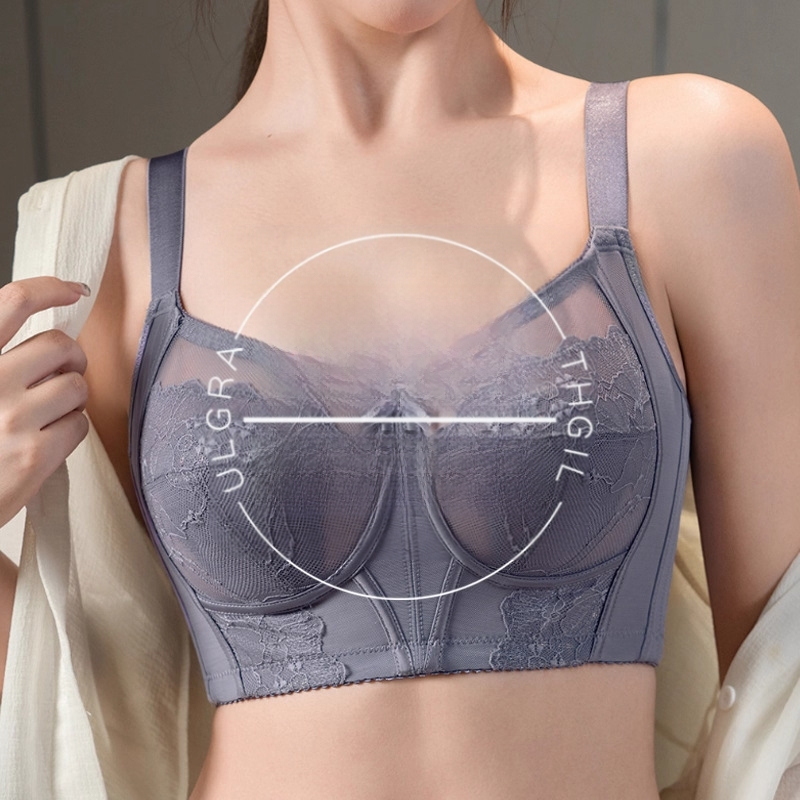 Krūšturis ar ultra plāniem formētajiem kausiem, bezšuvju push-up, lielām krūtīm, neilona audums, fiksētas dubultās siksnas