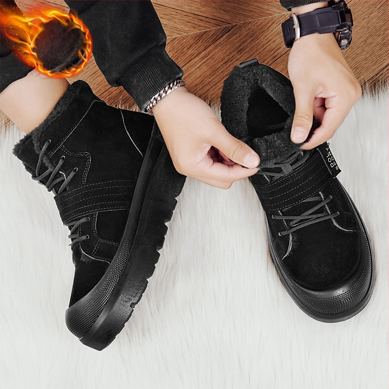 Ανδρικά χειμερινά μποτάκια τύπου Μαρτίν με επένδυση φleece — PU πάνω μέρος, καουτσούκ σόλα, μεσαίο ύψος 3–7 cm, EVA πάτος, Slip-On / Pull-On κλείσιμο