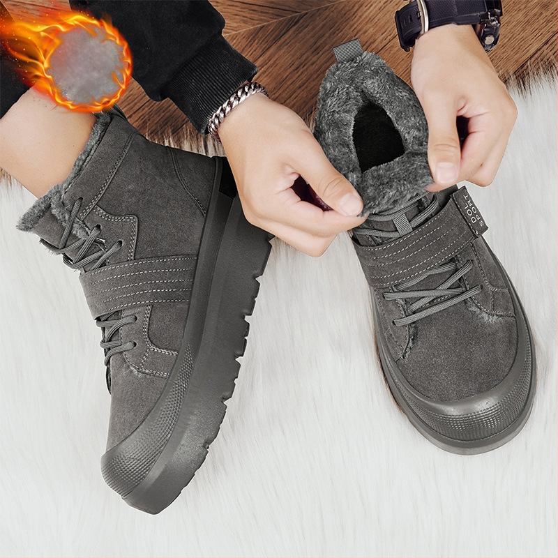 Ανδρικά χειμερινά μποτάκια τύπου Μαρτίν με επένδυση φleece — PU πάνω μέρος, καουτσούκ σόλα, μεσαίο ύψος 3–7 cm, EVA πάτος, Slip-On / Pull-On κλείσιμο