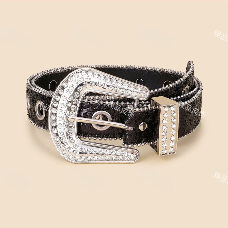 Moterų juosmens diržas su kristalais, PU oda, sagtis su smeigtuku, plotis 2-4 cm, INS stilius