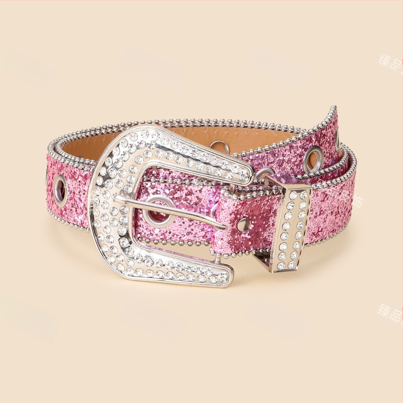 Moterų juosmens diržas su kristalais, PU oda, sagtis su smeigtuku, plotis 2-4 cm, INS stilius