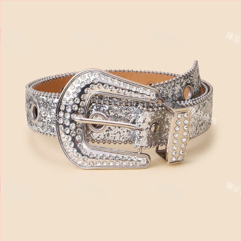 Moterų juosmens diržas su kristalais, PU oda, sagtis su smeigtuku, plotis 2-4 cm, INS stilius