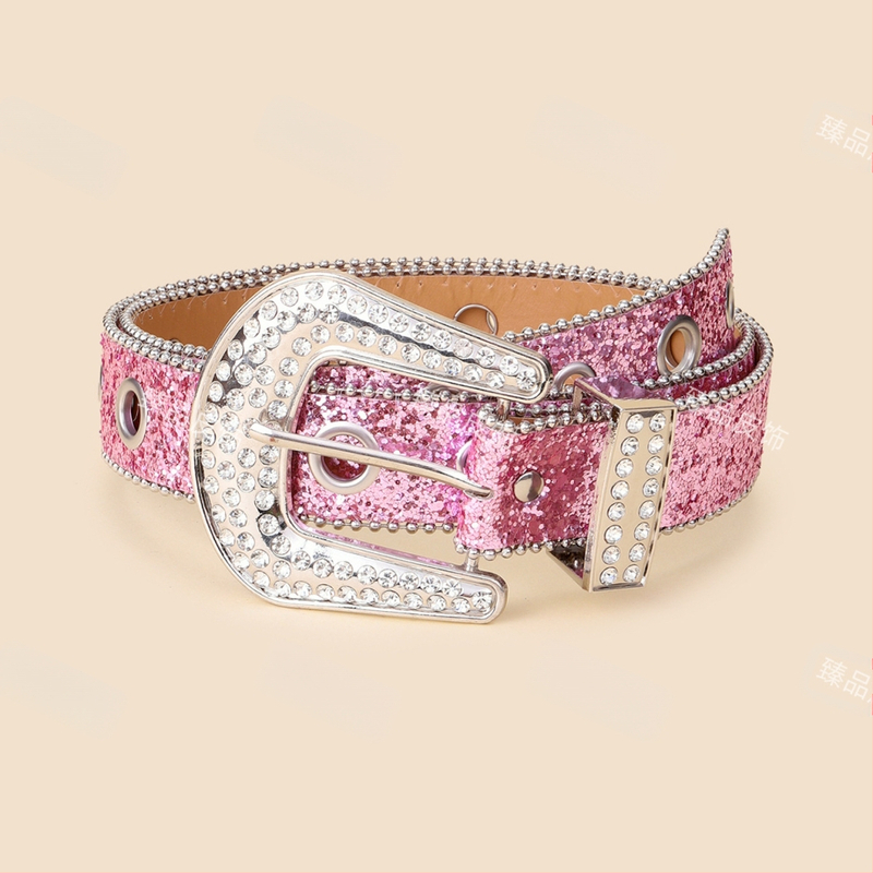 Moterų juosmens diržas su kristalais, PU oda, sagtis su smeigtuku, plotis 2-4 cm, INS stilius