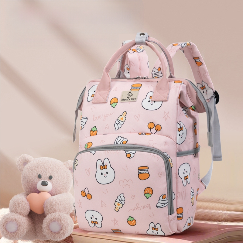 Mātes un bērnu mugursoma ar lielu ietilpību, izolēta pudeles somiņa, Oxford audums, animācijas zaķa raksts, viegla ar gaisa spilveniem plecu siksnās
