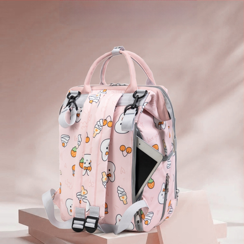 Mātes un bērnu mugursoma ar lielu ietilpību, izolēta pudeles somiņa, Oxford audums, animācijas zaķa raksts, viegla ar gaisa spilveniem plecu siksnās