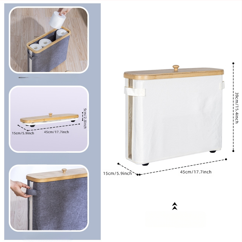 Coș de depozitare pentru role de șervețele, cu capac — Material: Nanzhu Bamboo + Oxford Cloth, pliabil, 24L