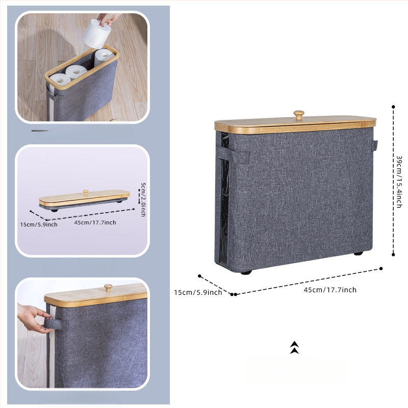 Coș de depozitare pentru role de șervețele, cu capac — Material: Nanzhu Bamboo + Oxford Cloth, pliabil, 24L