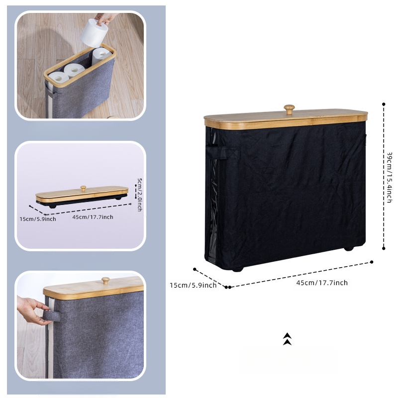 Coș de depozitare pentru role de șervețele, cu capac — Material: Nanzhu Bamboo + Oxford Cloth, pliabil, 24L