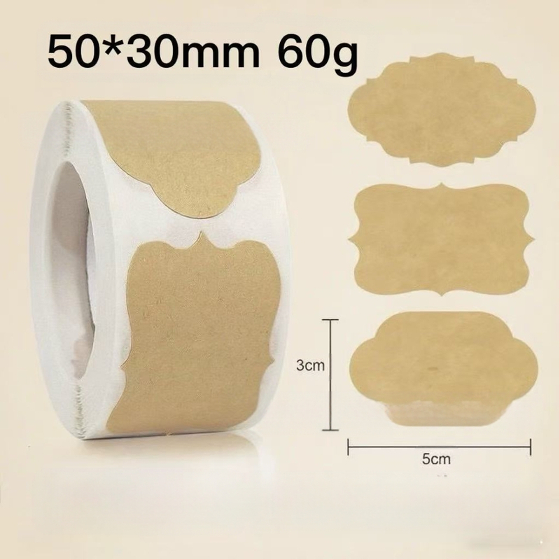 Етикети за имена от крафт хартия, нестандартна форма, екологично лепило за горещо топене, ротари печат, дебелина 0.08 мм