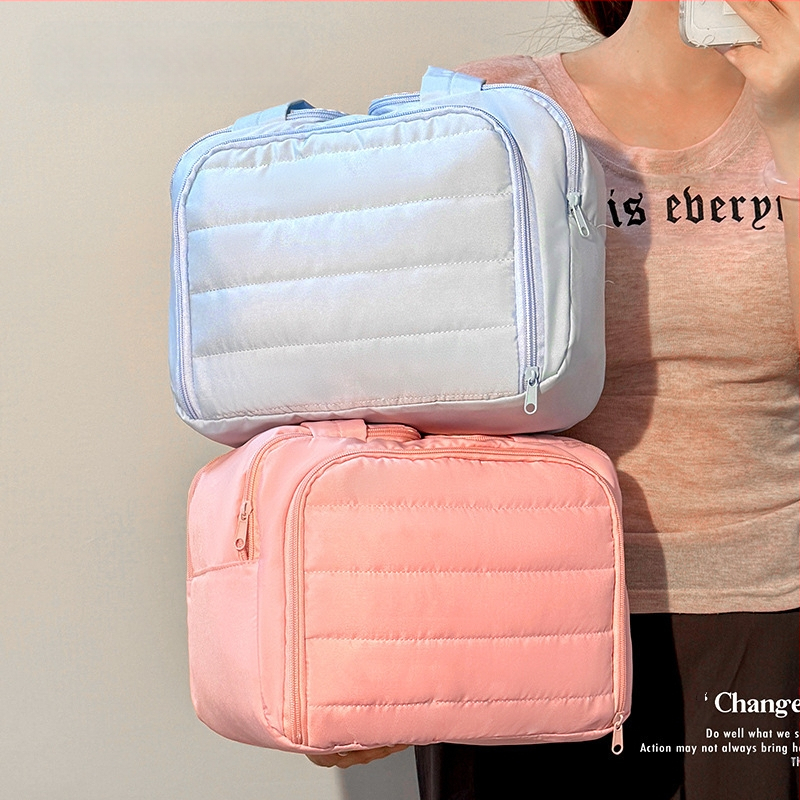 Kosmetinis maišelis — šiuolaikiškas minimalistinės stilius, rankinės formos krepšys, kvėpuojantis dizainas, didelė talpa su skyriais kosmetikai ir higienos priemonėms, kelionėms