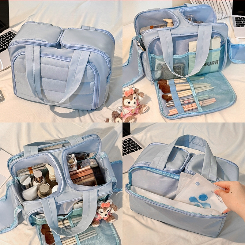 Kosmetinis maišelis — šiuolaikiškas minimalistinės stilius, rankinės formos krepšys, kvėpuojantis dizainas, didelė talpa su skyriais kosmetikai ir higienos priemonėms, kelionėms