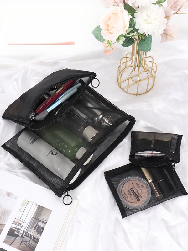 Kosmetinės rankinės su dideliu talpumu, tinklinė konstrukcija, kvėpuojantis dizainas, poliesterio pamušalas, lūpų dažų laikymas