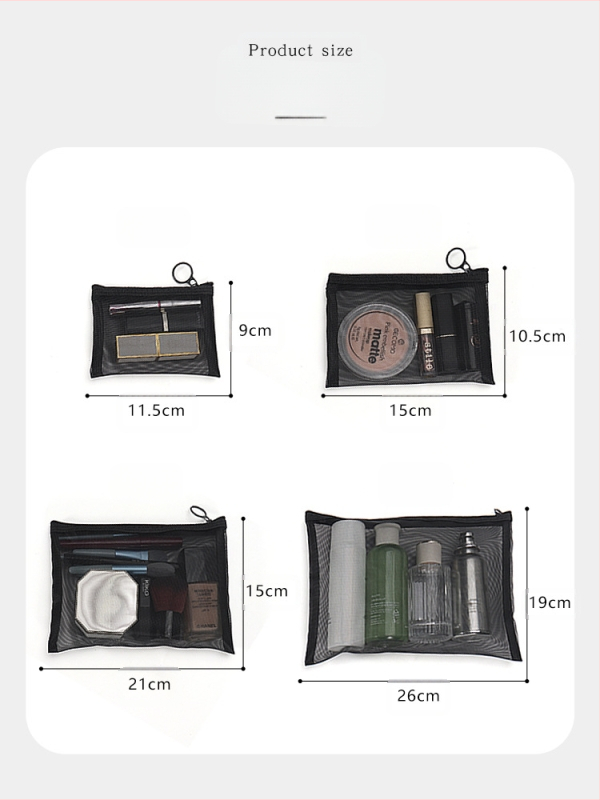 Kosmetinės rankinės su dideliu talpumu, tinklinė konstrukcija, kvėpuojantis dizainas, poliesterio pamušalas, lūpų dažų laikymas