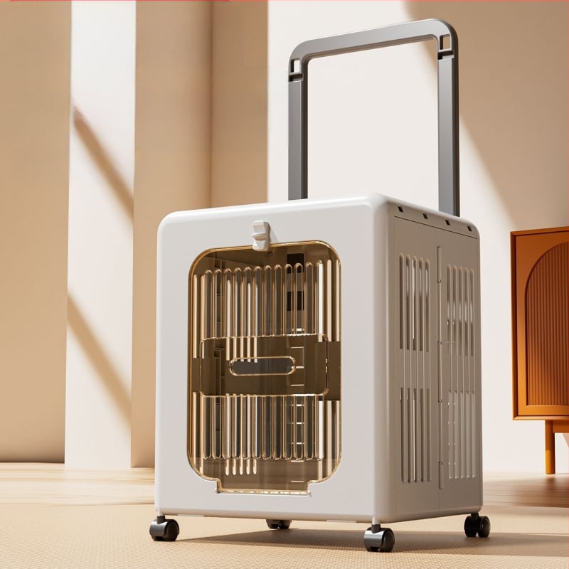 Mājdzīvnieku pārvadāšanas soma ar riteņiem, ventilēta cieta kaste kaķiem un suņiem, 50 L, plastmasa