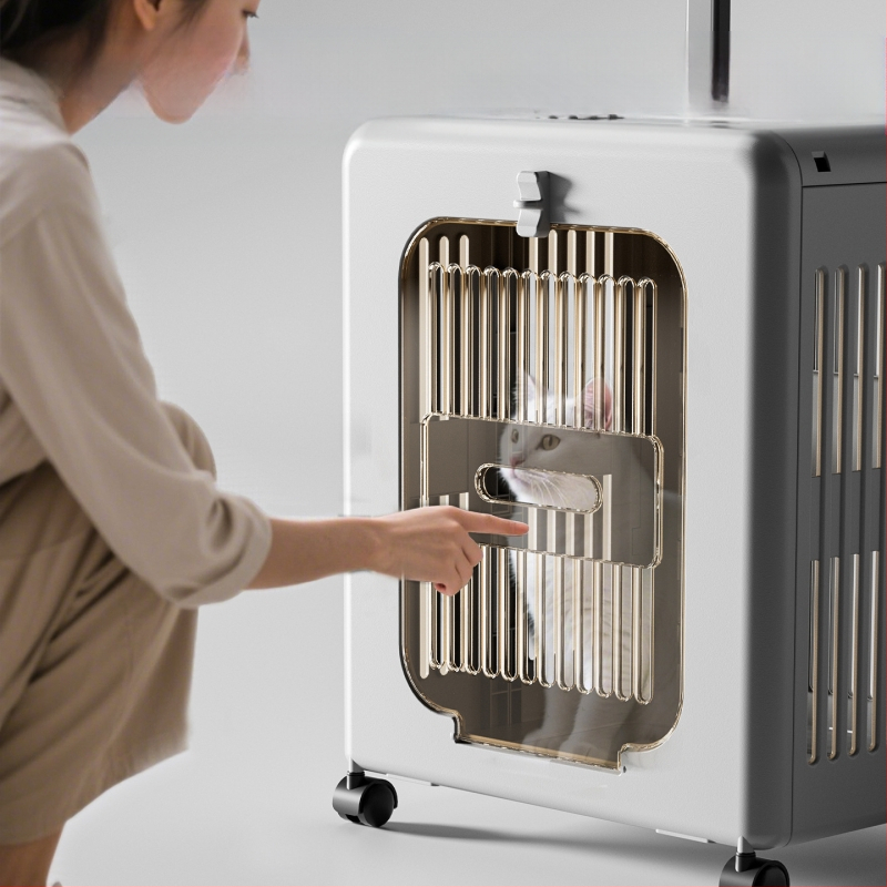 Mājdzīvnieku pārvadāšanas soma ar riteņiem, ventilēta cieta kaste kaķiem un suņiem, 50 L, plastmasa