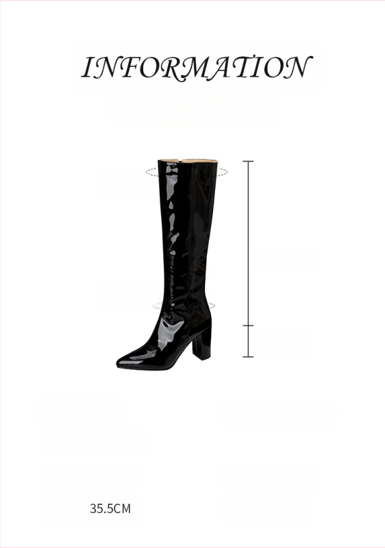 Botosei femei fashion cu tibie înaltă, vârf pătrat și toc gros (Material Superior: PU; Talpă: Cauciuc; Fermoar spate; Vârf pătrat; Toc gros)