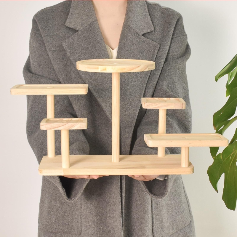 Suport de plante din lemn masiv cu 3 etaje pentru interior — pentru suculente și plante verzi, suport pe podea, depozitare multifuncțională (Material: lemn; Număr de niveluri: 3; Montaj: podea; Funcție: multifuncțional; Stil: creativ)