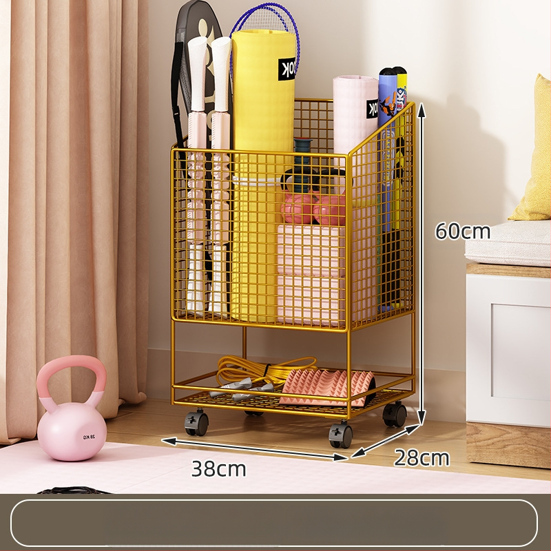 Jógamatrac tároló kosár kerékkel, fém kettős rétegű kivitel, nagy kapacitású edzőfelszereléshez