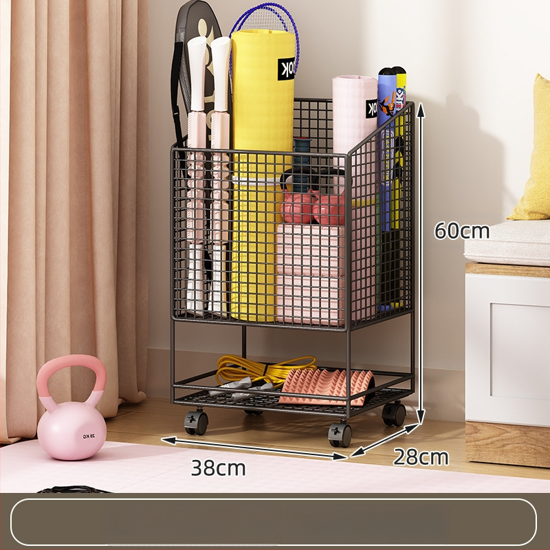 Jógamatrac tároló kosár kerékkel, fém kettős rétegű kivitel, nagy kapacitású edzőfelszereléshez