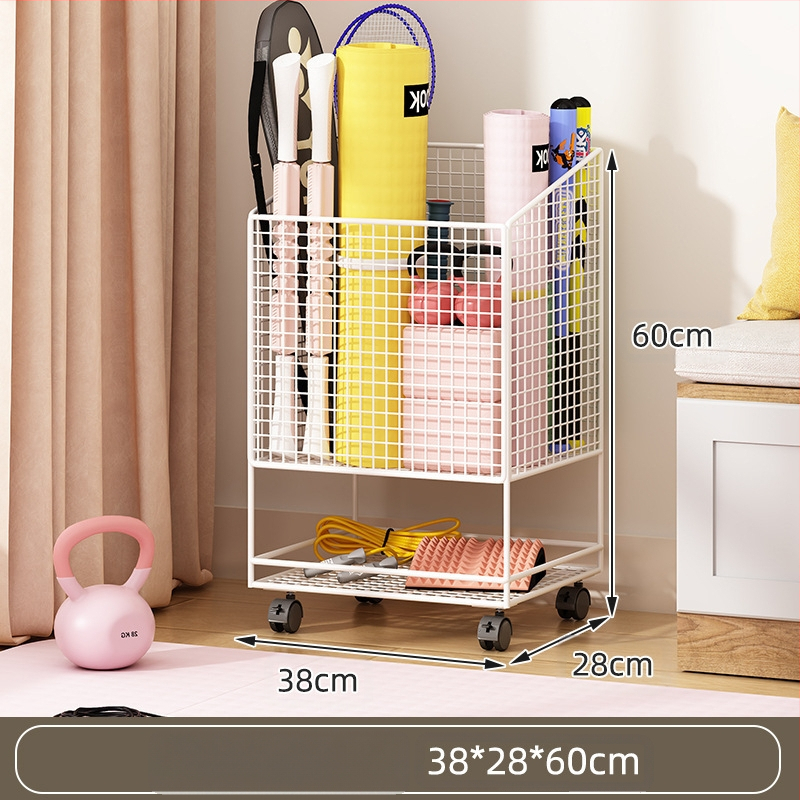 Jógamatrac tároló kosár kerékkel, fém kettős rétegű kivitel, nagy kapacitású edzőfelszereléshez