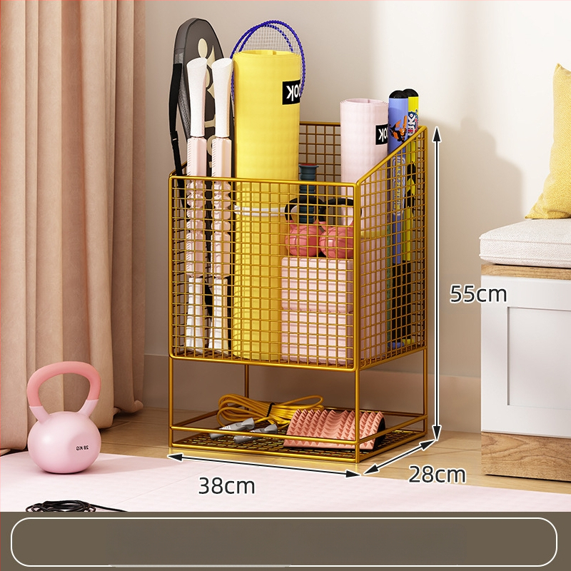 Jógamatrac tároló kosár kerékkel, fém kettős rétegű kivitel, nagy kapacitású edzőfelszereléshez