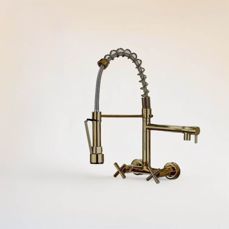 Įmontuojamas sienos virtuvės maišytuvas karštam ir šaltam vandeniui, vario lydinys, keraminis vožtuvo korpusas, dviejų skylių dizainas